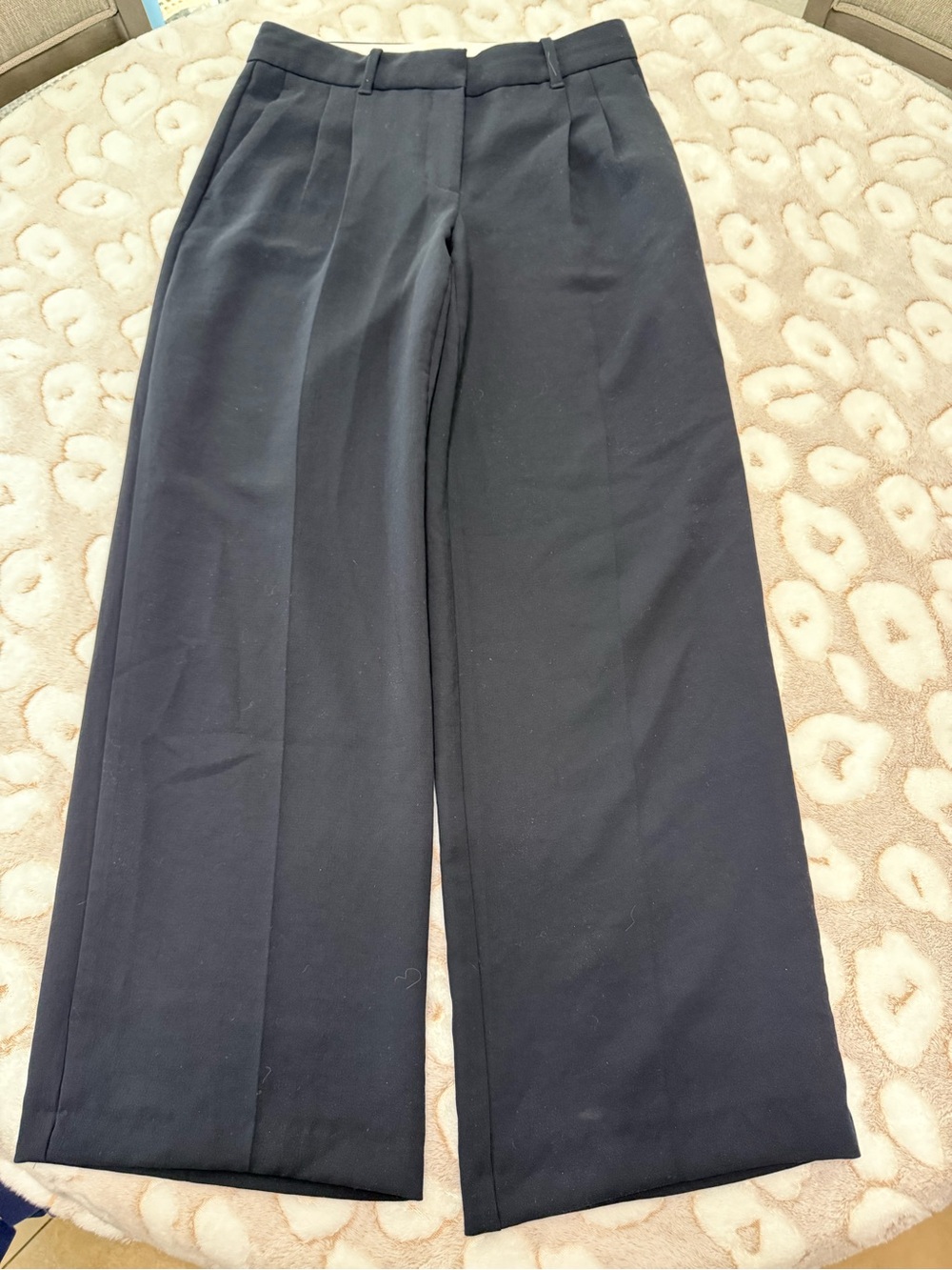 Wilfred Navy Wide-Leg Pleated Dress Pants